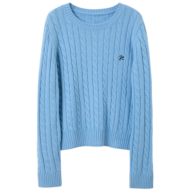 Sancai 2026 Spring Embroidered Cable Knit Sweater M