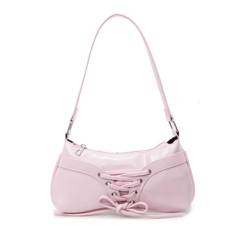 Tasche im Ballettstil mit Schleife aus Kordelband, verziert, Baguette, leicht, französisch, romantisch, Damen-Umhängetasche