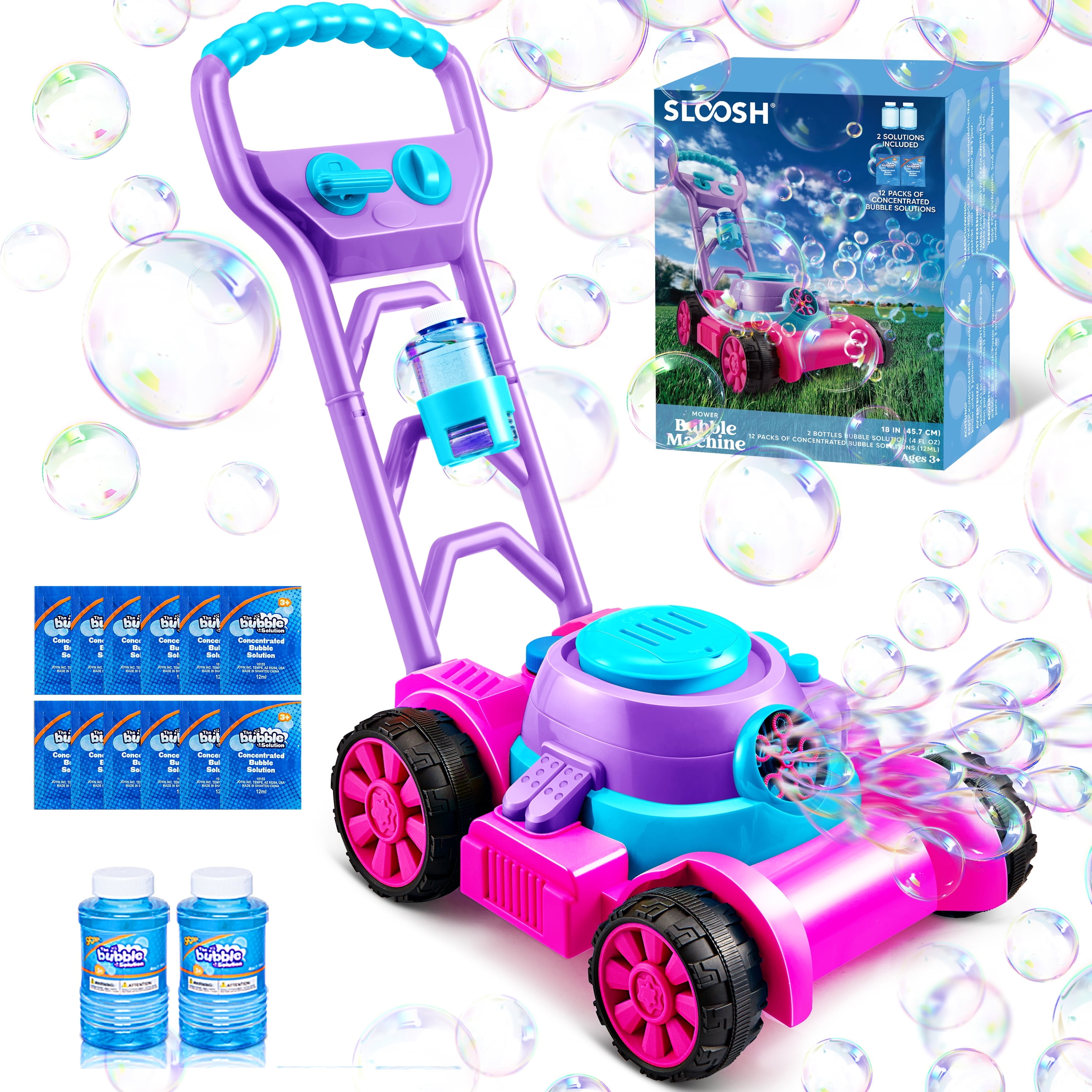 Bubble Lawn Mower Bubble Machine Warm Season Outdoor Playthings Pink Bubble Blower designed for Children 3-6 Birth Date Gifts