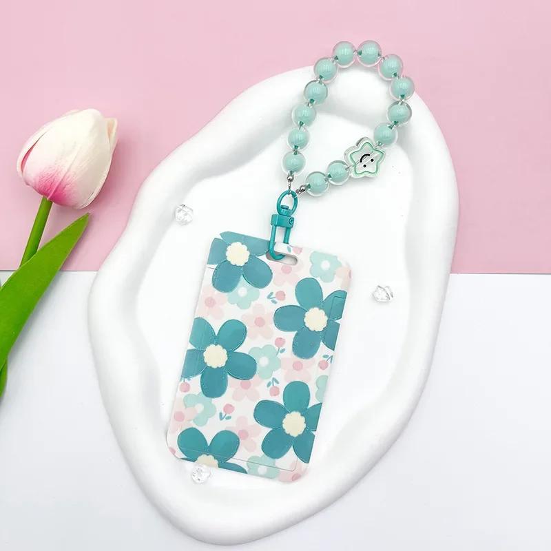 Süßer Blumen-Kartenhalter mit hübschem Armband, Hartplastik-Schale, Kartenetui, Frau, Arbeitskarte, Essenskartenhalter