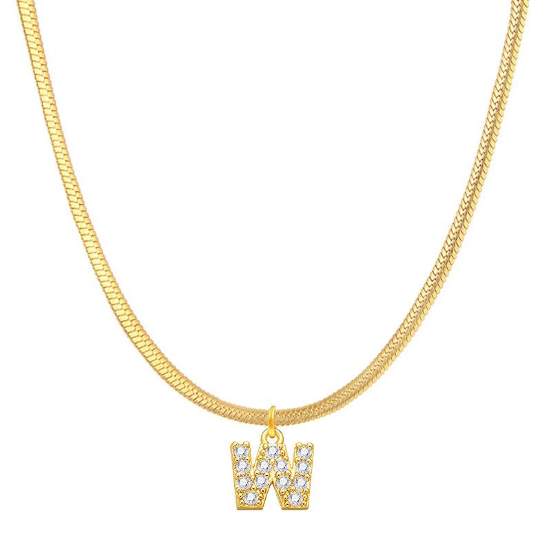 Letter Pendant Necklace in Wind Snake Bone Clavicle Chain Titanium Steel Necklace Zircon Pendant Necklace