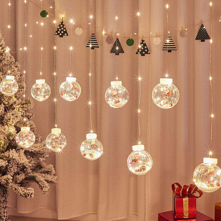 Festive Window Curtain Lights & Ornaments - Luminous Wishing Balls for Christmas Scenes
