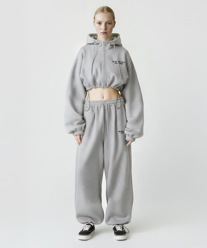 PRINOAR [Fleece Lined] Small Slow And Soft String One-Pleat Wide Pants - Melange