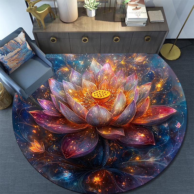 Lotus Round Area Rug,Carpet Rug for Living Room Bedroom Sofa Playroom Decor,Non-slip Floor Mat
