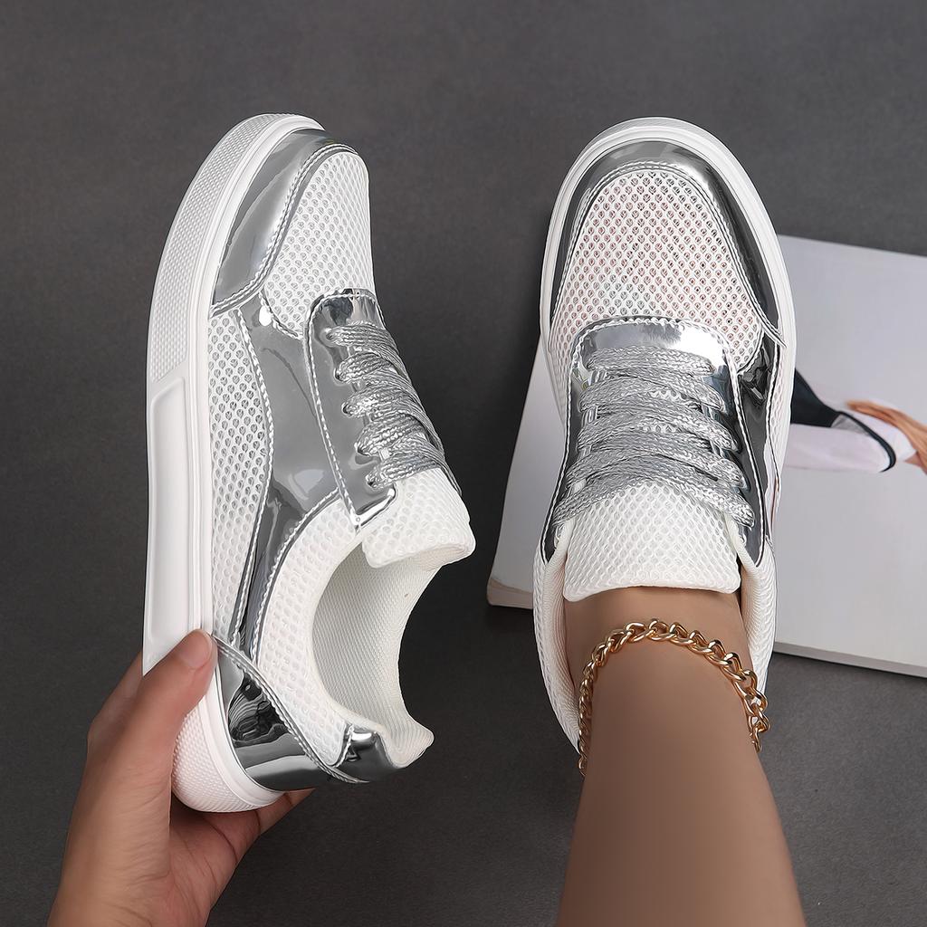 Women’s Sneakers Casual Outdoor School Student Shoes Lightweight for Girls Skateboarding Shoes Silver Gold Plus Size