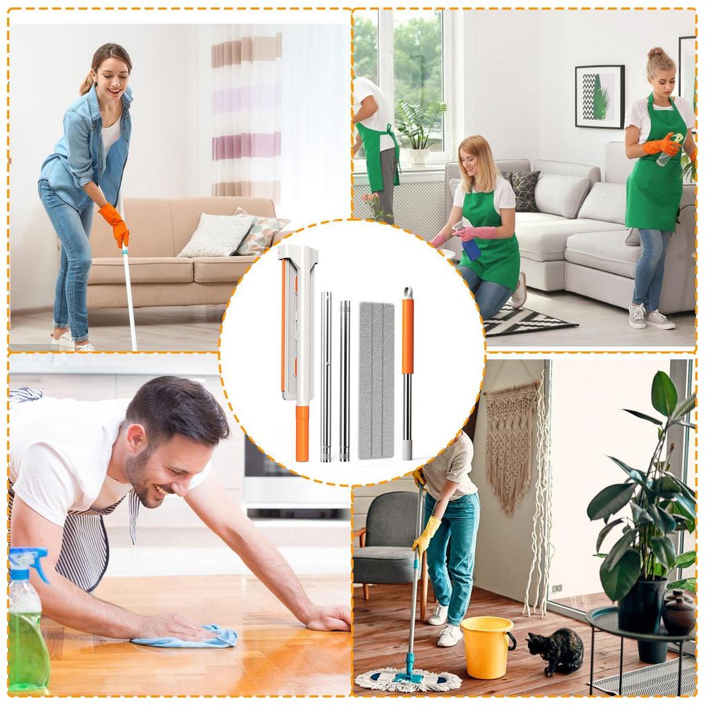 Flat Mops For Floor Cleaning Floor Mop Telescopic Handle Quick Cleaning Tool For Hardwood Laminate Kitchen Bathroom Apartment