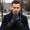 Keep Warm Men Leather Mittens Multifunction Driving Gloves Gift Winter Ski Gloves  Cycling