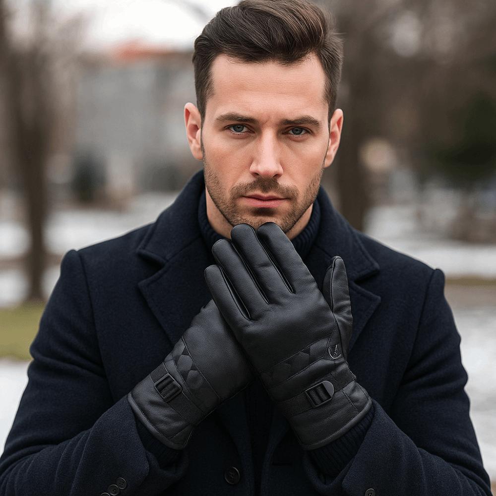 Keep Warm Men Leather Mittens Multifunction Driving Gloves Gift Winter Ski Gloves  Cycling