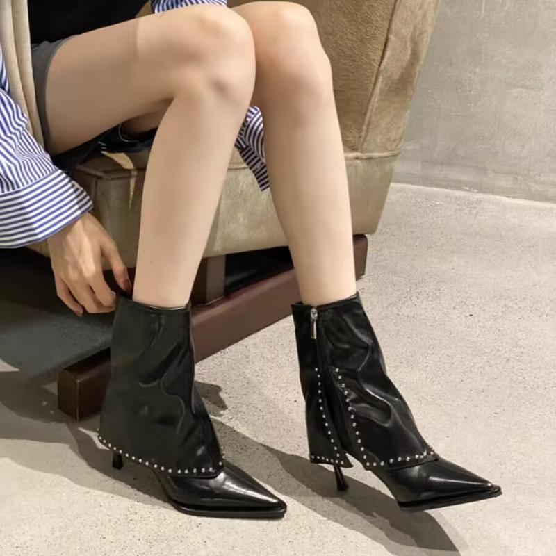 Fashion Fashion Shoes for Women Side Zipper Women's Boots Winter Pointed Toe Solid Short Barrel Stilettos or Thin Heels Boots