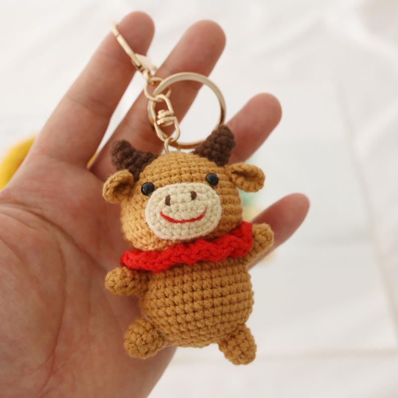 Funny Raccoon Doll Crochet Keychain Cute Knitted Animal Doll Series Keychains For Bag Pendant Cartoon Giraffe Cute Keyrings Gift