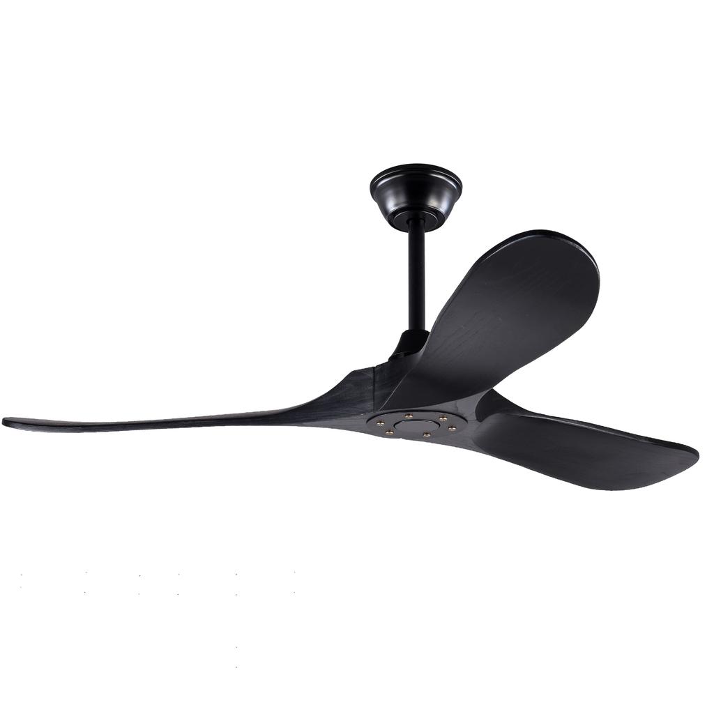 52-Inch Ceiling Fan in Black, 3 Solid Wood Blades, without Lighting, with Remote Control, 6-speed reversible operation, and speed memory function