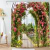 Garden Shower Curtains Arched Door Flowers Plants Floral Bathroom Decorations Nature Scenery Polyester Bath Curtain With Hooks