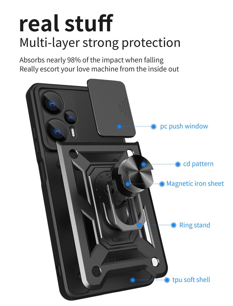 For Xiaomi Poco F5 Case Magnetic Ring Kickstand Funda for Xiaomi POCO F5 Case Slide Lens Armor Pocco F5 Little Cover