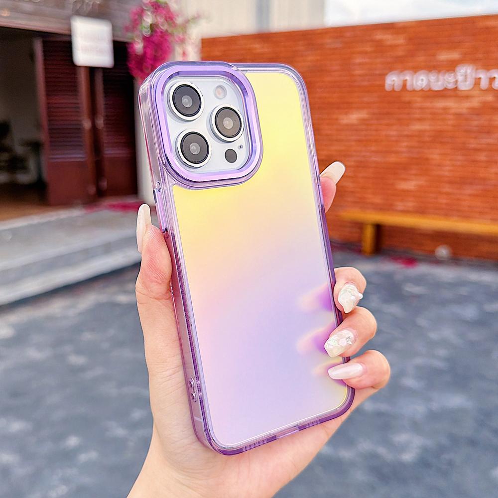 KEYSION Fashion Laser Gradient Colorful Phone Case for iPhone 11 12 13 Pro Max Soft TPU+PC Shockproof Back Cover for iPhone 11 12 13