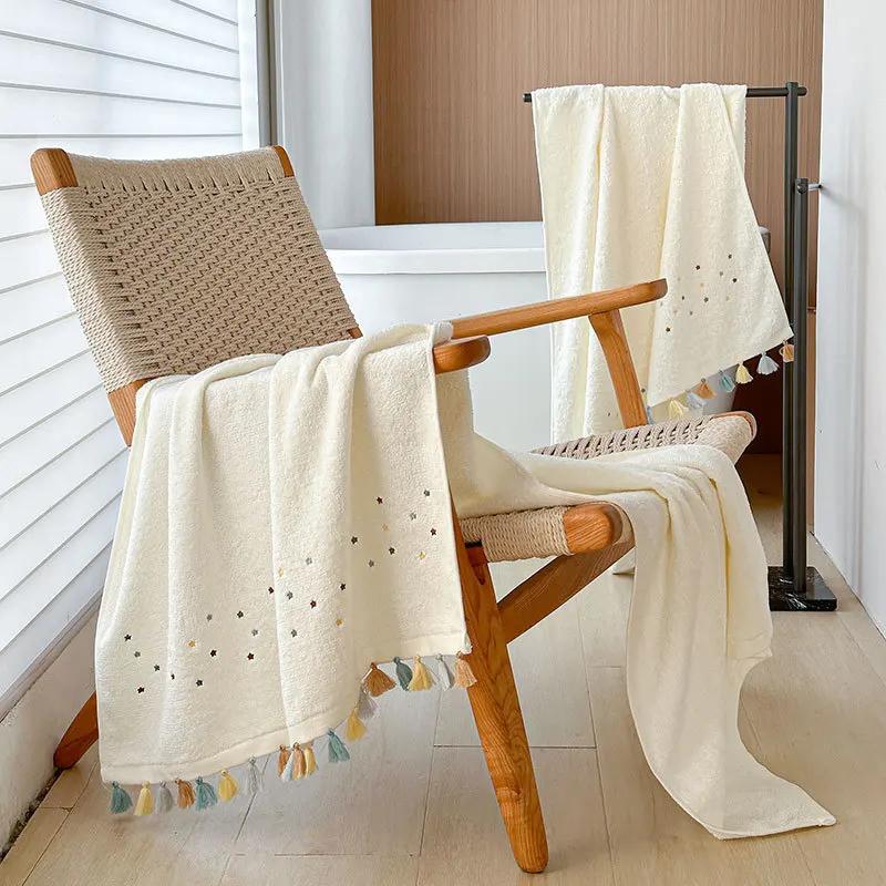 100% Baumwolle Quasten-Badetuch, Extragroß Super Saugfähig Weiches Handtuch, Süßer Sternen-Aufdruck für Badezimmer Strand Reisen