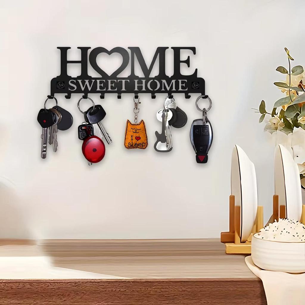 1pc Black Metal Keys Holder Wall Mount Key Holder Sweet Home Design Style Key Rack for Key Hanger With 10 Hooks