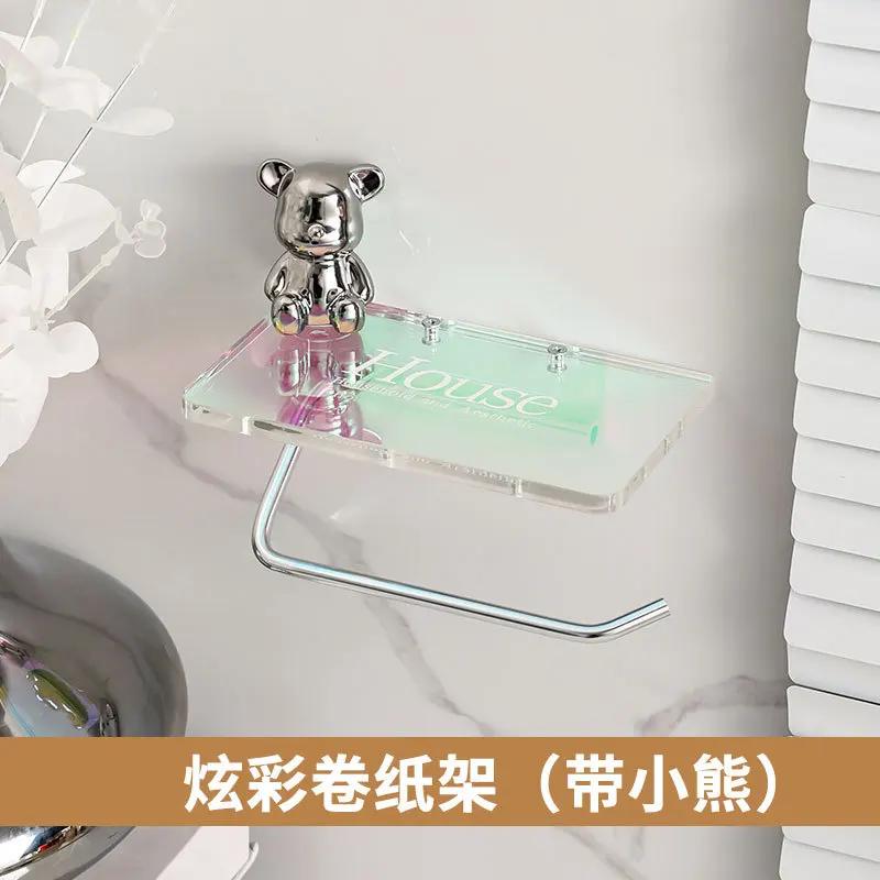 Electroplated Bear Tissue Holder Acrylic Wall Mounted Paper Holder Toilet Roll Paper Holder Bathroom Wall Mounted Storage Rack