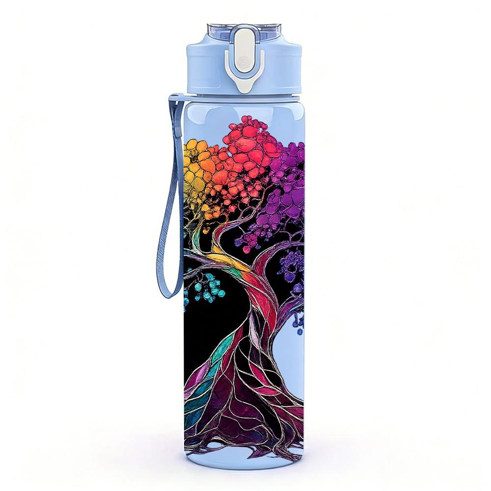 1PC Rainbow Root Tree Nature Art Print 750ml Color Plastic Sports Water Bottle Leakproof Flip Straw Lid Suitable for Sports Office Home Use
