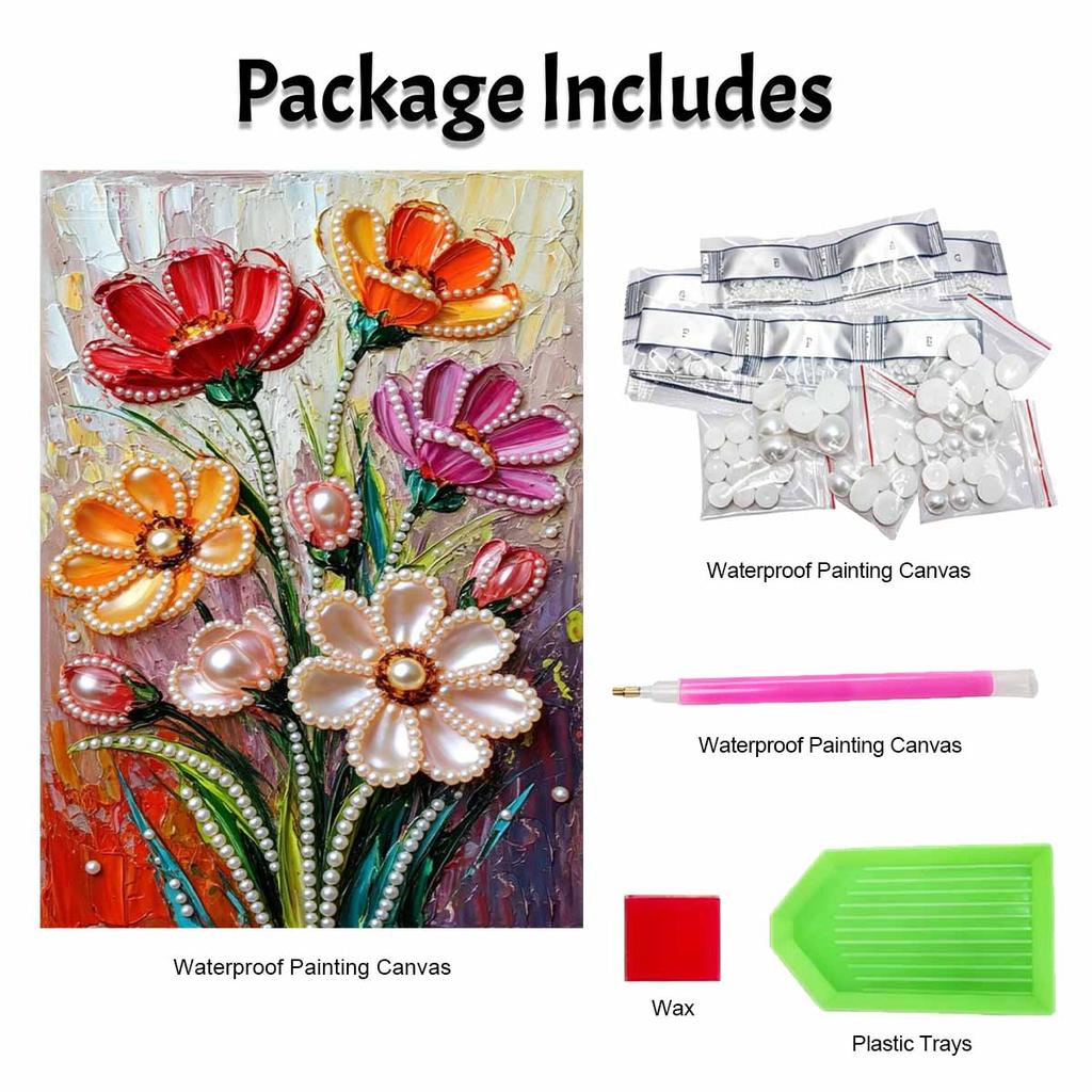 Tela Pittura Perle Fai-da-te Design Floreale Kit Pittura con Perline 3D Brillante Artigianato Creativo per Tempo Libero Decorazione Parete Soggiorno