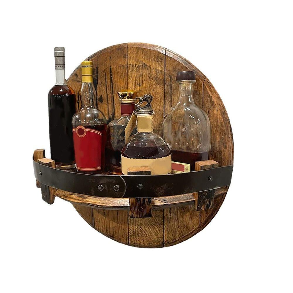 

Wooden Wine Rack Wall Mount Storage Rack Home Decoration Whiskey Barrel Shelf Bar 30X30CM