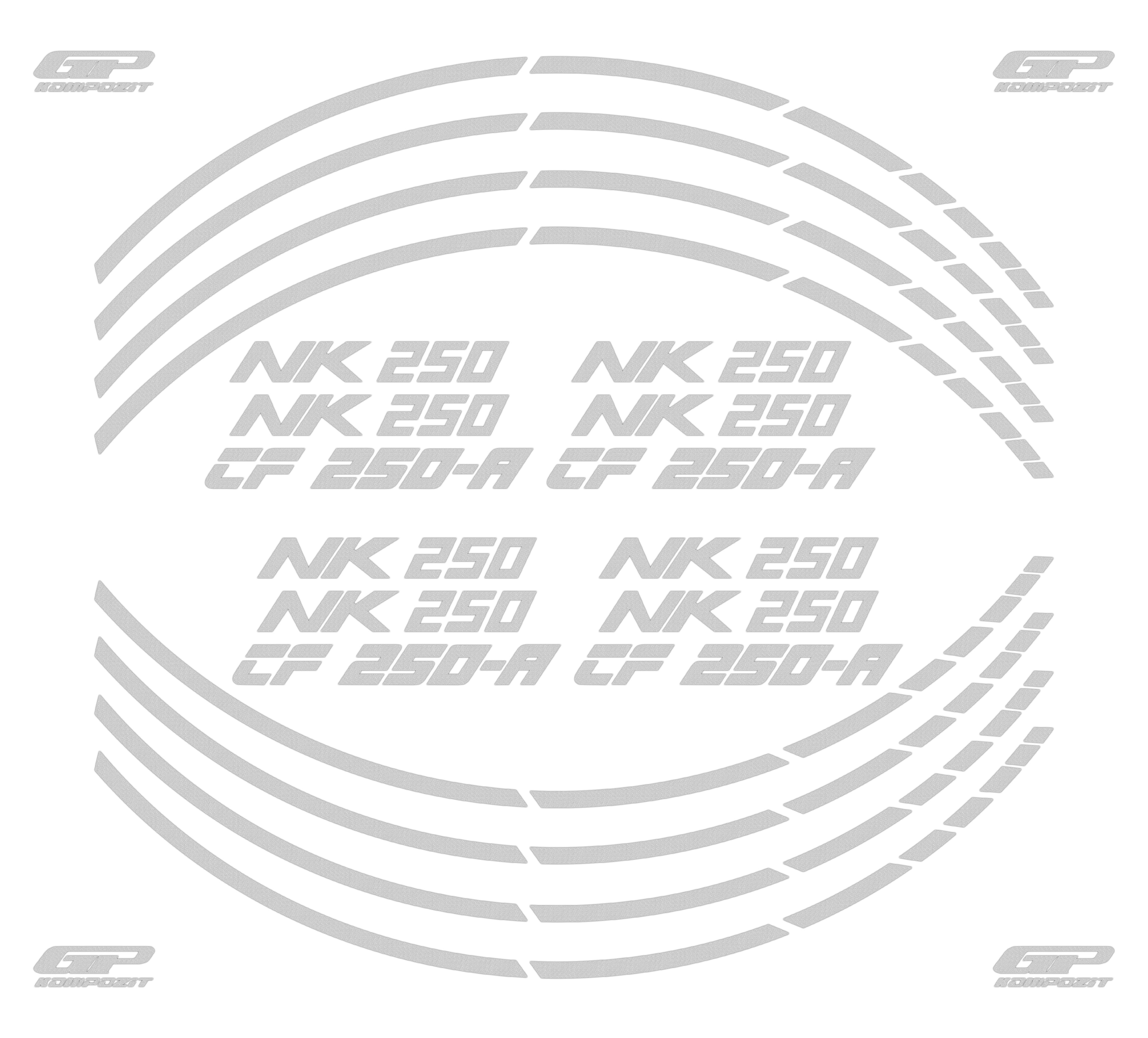 

GP Kompozit CF Moto 250 NK 2018-2024 Uyumlu Jant Şeridi Reflektif Gri