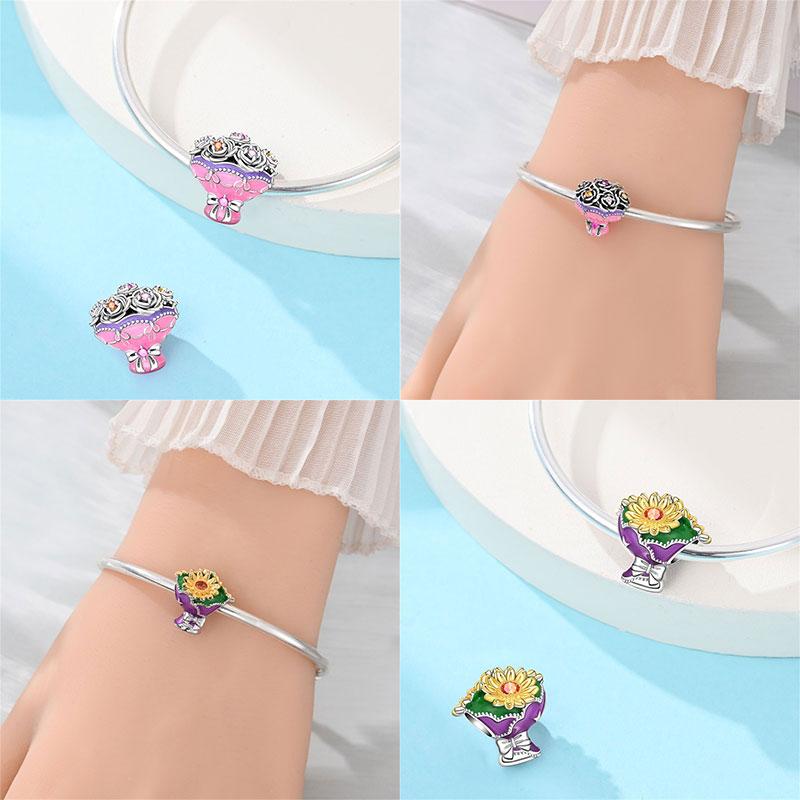 New Original 100% Copper Autumn Beaded Rose Romantic Wedding Charms Fit Women'S Bracelet Diy Jewelry Making