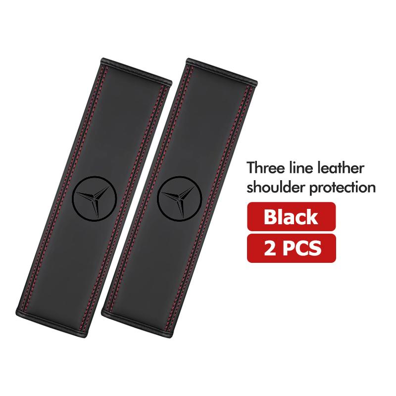 AABIB1 1/2PCS Car Styling Leather Seat Belt Shoulder Cover Protection Padsor Accessories For Benz AMG Exclusive A C E R V Class CLA CLS