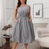 Women's Plus Size Fashion Casual Loose Stripe Sleeveless Pocket Round Neck Dresses