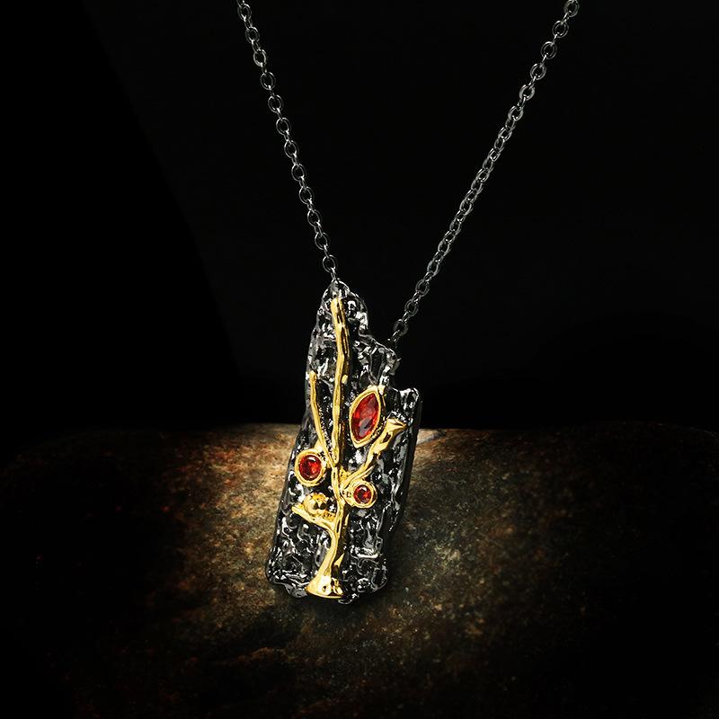 

Дизайнерское итальянское ремесленное кольцо с натуральным гранатом, европейское ретро французское романтическое ювелирное ожерелье ручной работы