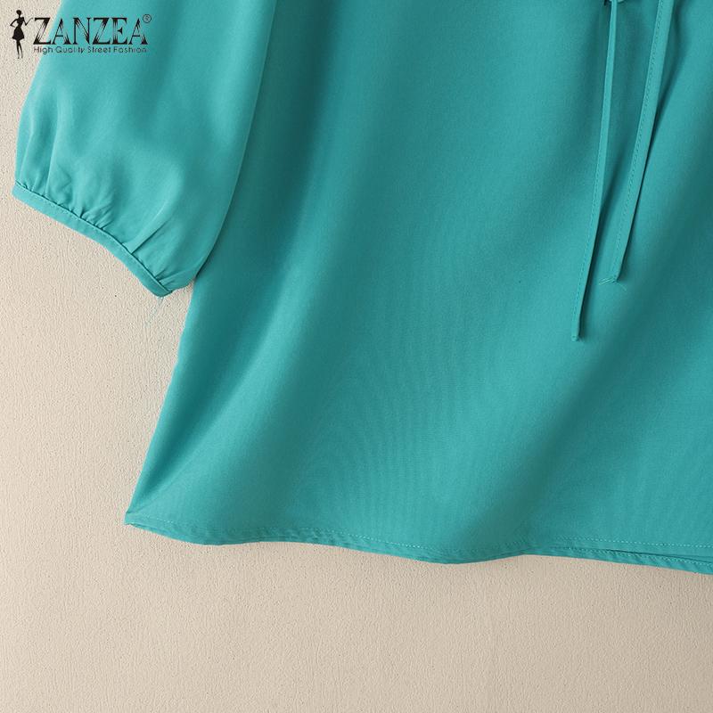 ZANZEA Women Casual Round Neck Solid Color 3/4 Sleeve Summer Blouse