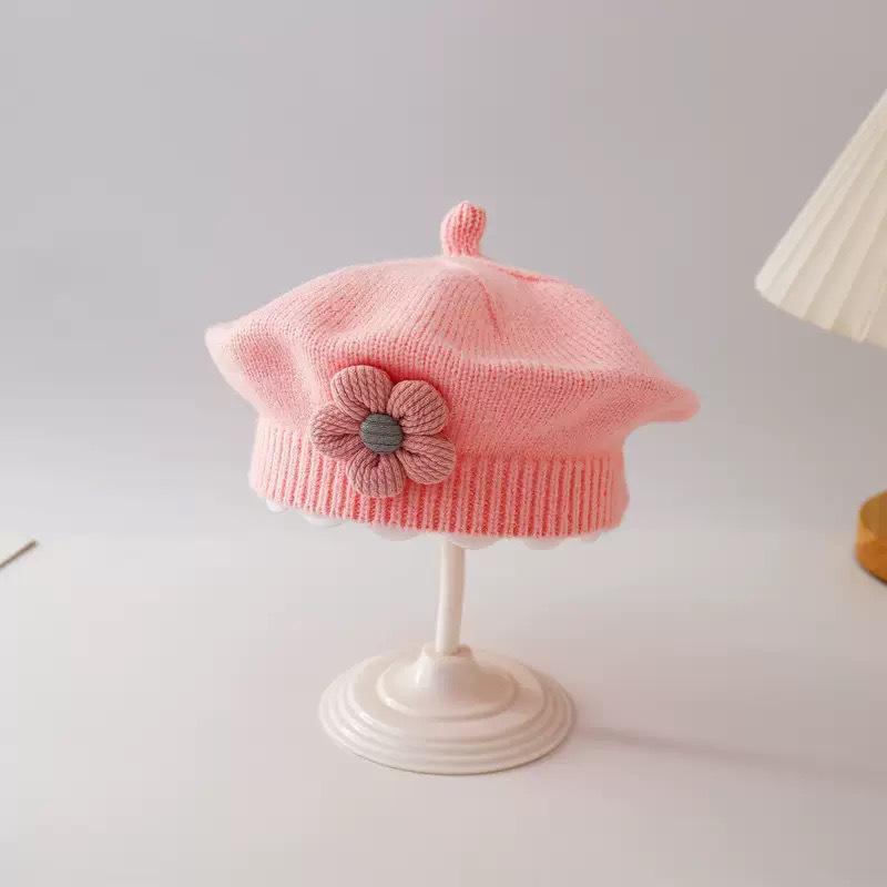 Infant Spring & Autumn Wool Beret - Cute Flower Knit Hat for Boys & Girls