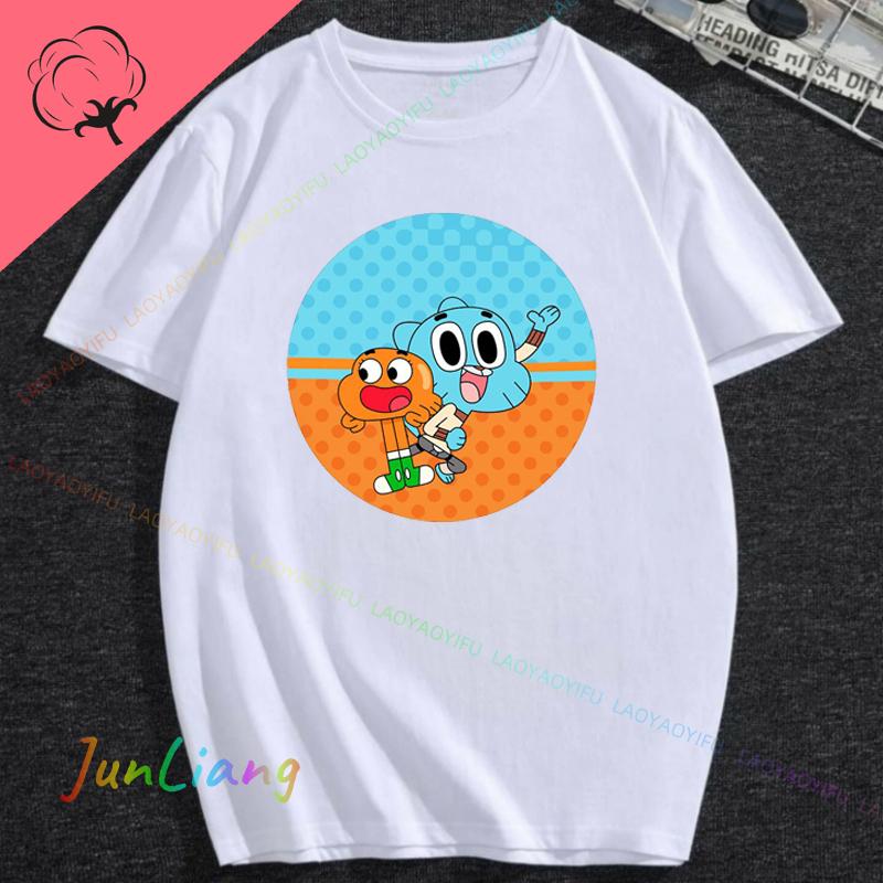 Funny Korean Amazing World Gumball Tshirt 100 Cotton Boys and Girls Y2k Clothes Short Sleeve Tee Mens Clothing