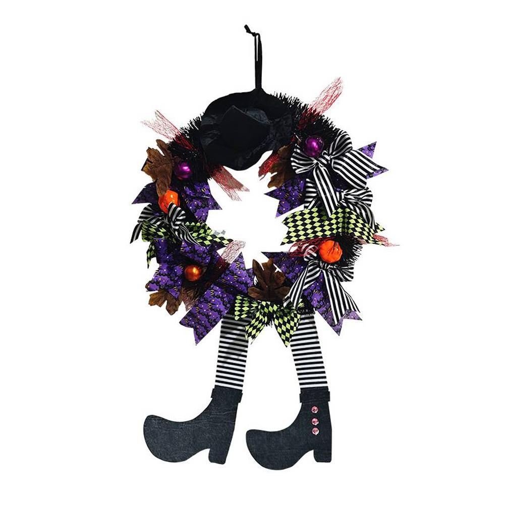 

1/2 шт. 2025 Хэллоуин Венок Злая Ведьма с Длинными Ногами и Шляпой Ноги Ведьмы Тыква Гирлянды на Входную Дверь Венок Хэллоуин Декор