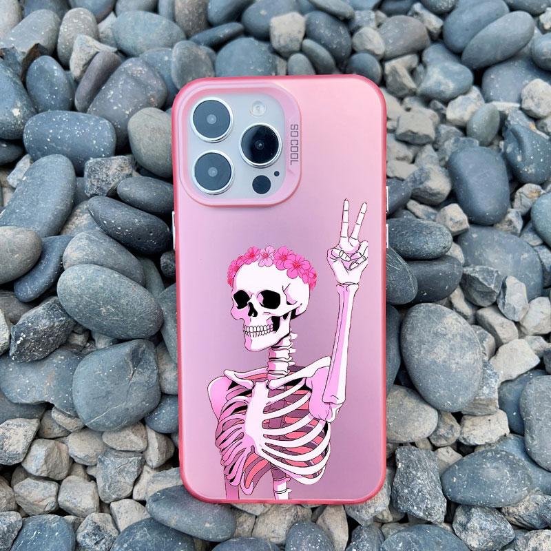 Fashion Pink Skeleton Ghost Laser Phone Case for iPhone 16 12 13 Mini 11 Pro Max 14 15 Pro Max 16 15 14 Plus Shockproof Covers