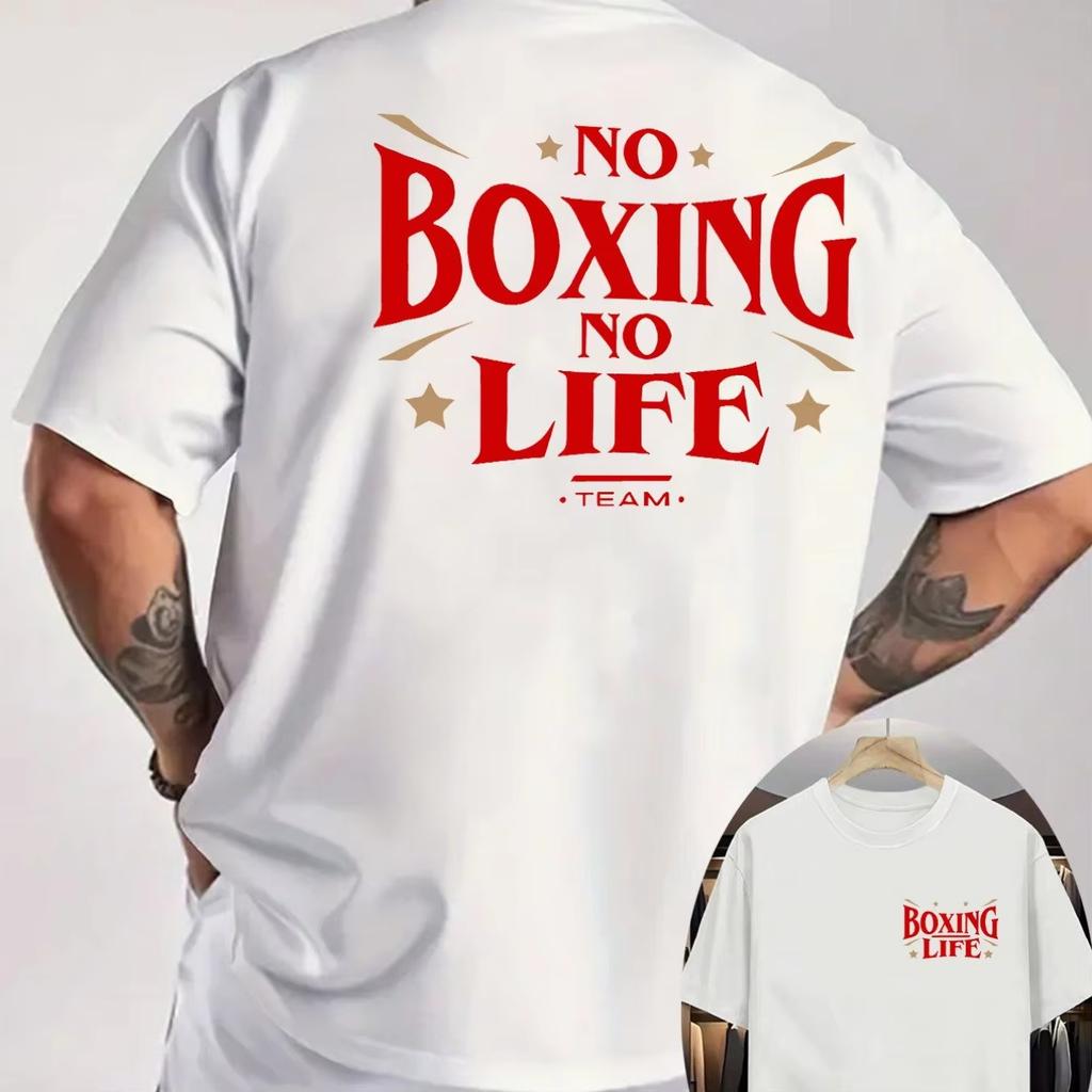 26 Summer Unisexs White 100 Cotton Letter Printed Round Neck Tshirt Boxing Fitness Leisure Retro Street Breathable Short Sleeve