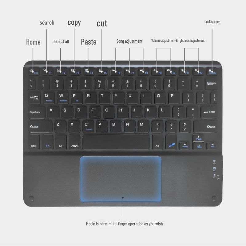 iPad Touch Bluetooth Rechargeable Magnetic Keyboard for Huawei Xiaomi Tablets and Phones