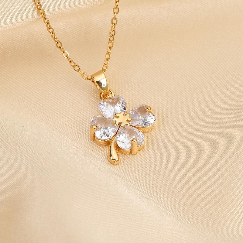 

Женское ожерелье из титановой стали с цирконом в виде клевера - Элегантный, прочный, не выцветающий дизайн