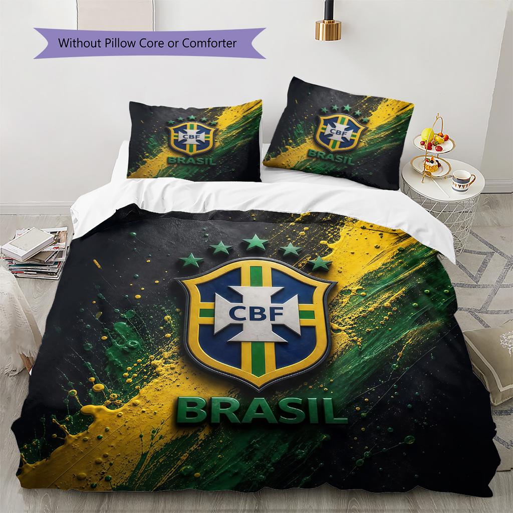 Brazil National Football Team2 Pattern Bedding Quilt Set Home Decoration Gift (1 * duvet cover + 2 * pillowcase without core)