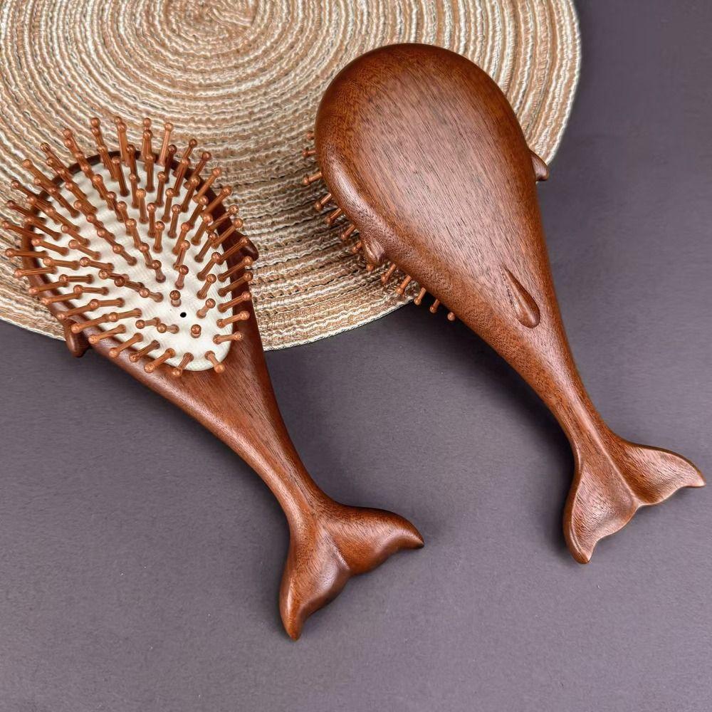 High Quality Anti Static Sandalwood Hair Comb Whale Style Brown Massage Brush Meridian Massage Wooden Styling Comb Gift