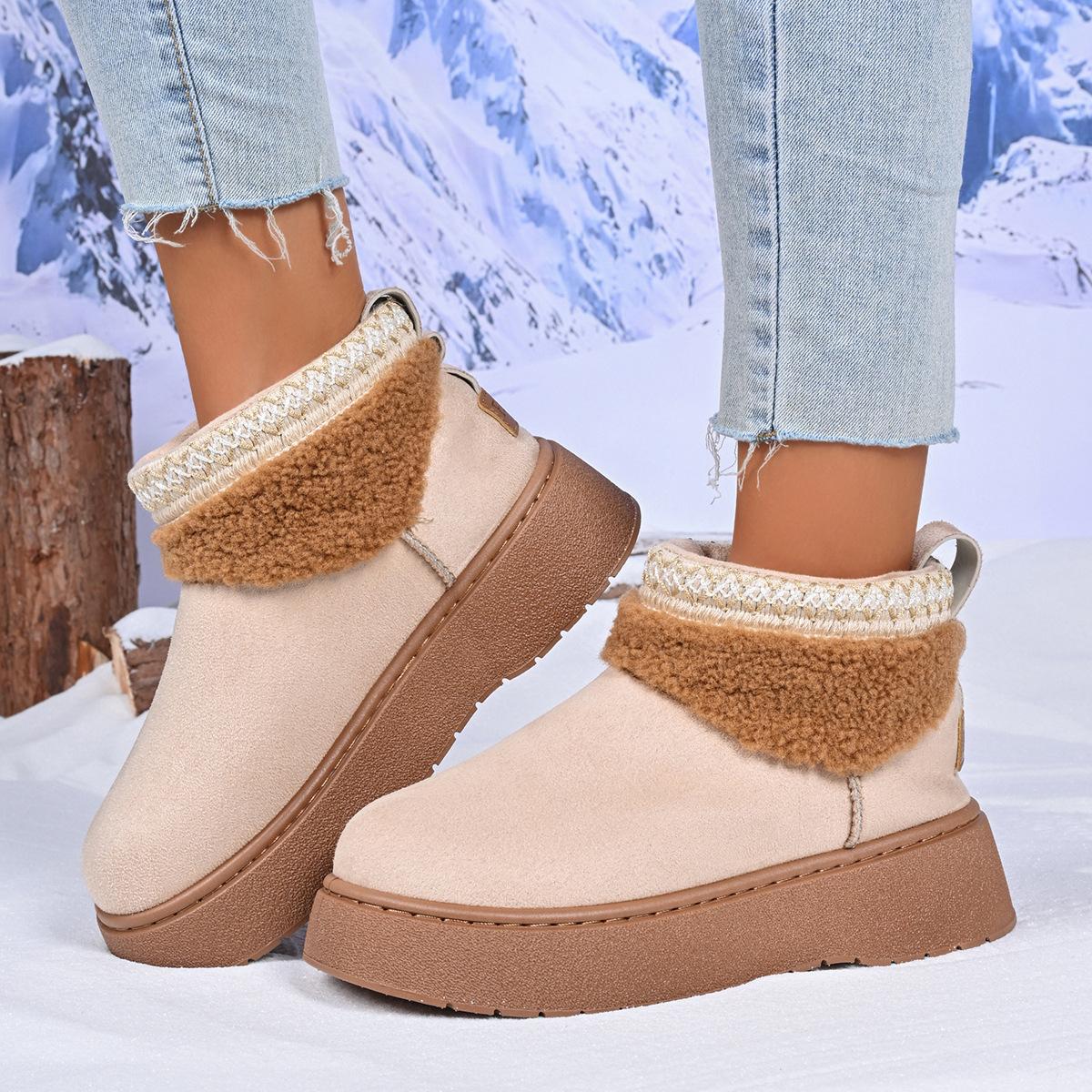 

Теплые зимние ботинки большого размера для женщин, короткие женские ботинки на толстой подошве, хлопковая обувь 42 бежевый