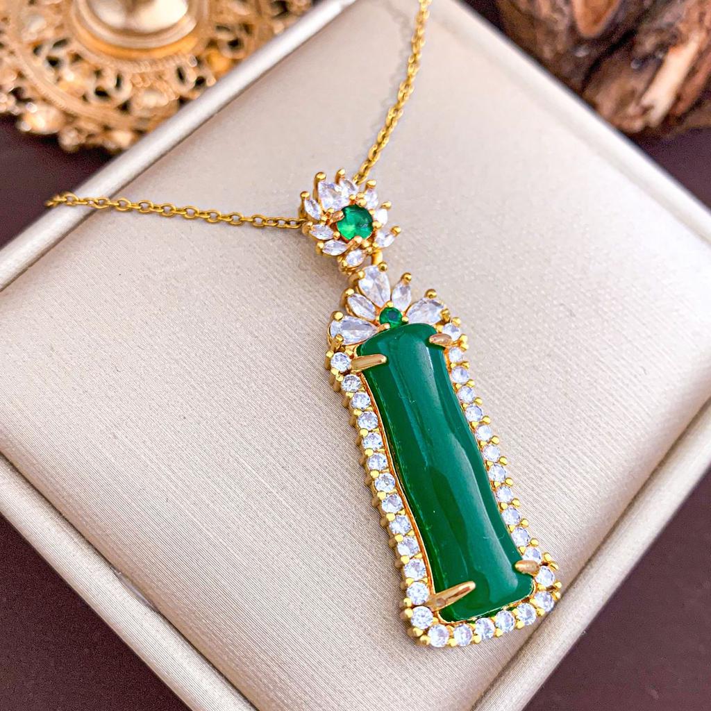 Necklace Hot-selling Green Bamboo Titanium Steel Necklace Accessories Women's Popular Fashion Temperament Versatile Korean Version Collarbone Chain