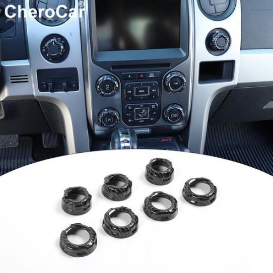 Center Console AC Radio Switch Knob Cover Trim For Ford F150 13-14 Carbon Fiber
