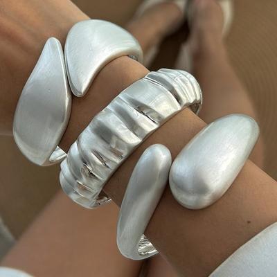 Geometric Pleated Spring Bracelet Set: European & American Style with Wide Water Drop Design