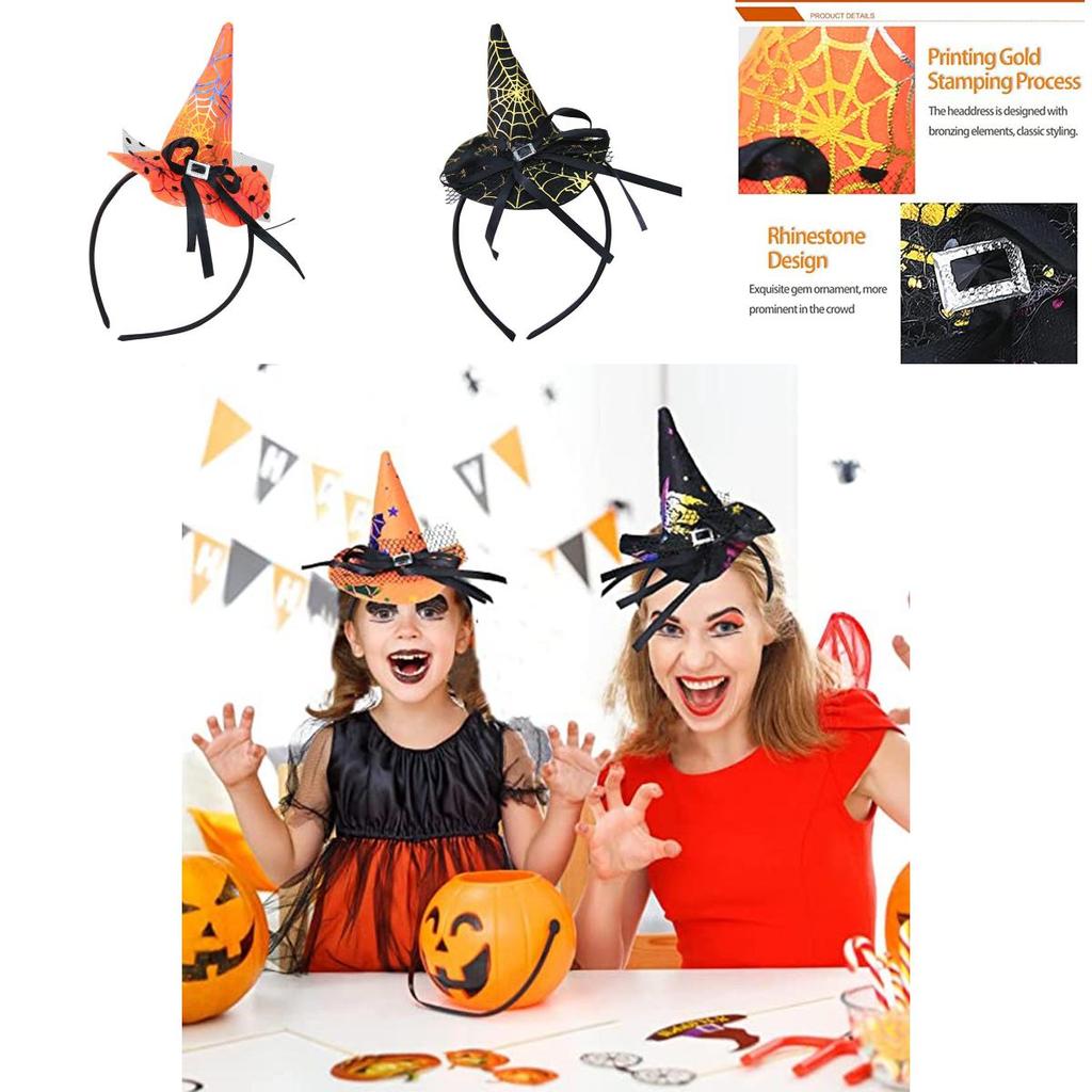 Elegant Halloween Witch Hat Headband With Spider Web Lace And Pumpkin Design