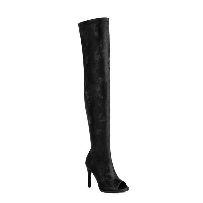 European and American new fish mouth thin boots super high heel women's boots autumn and winter thin heel round head over the knee elastic boots lar