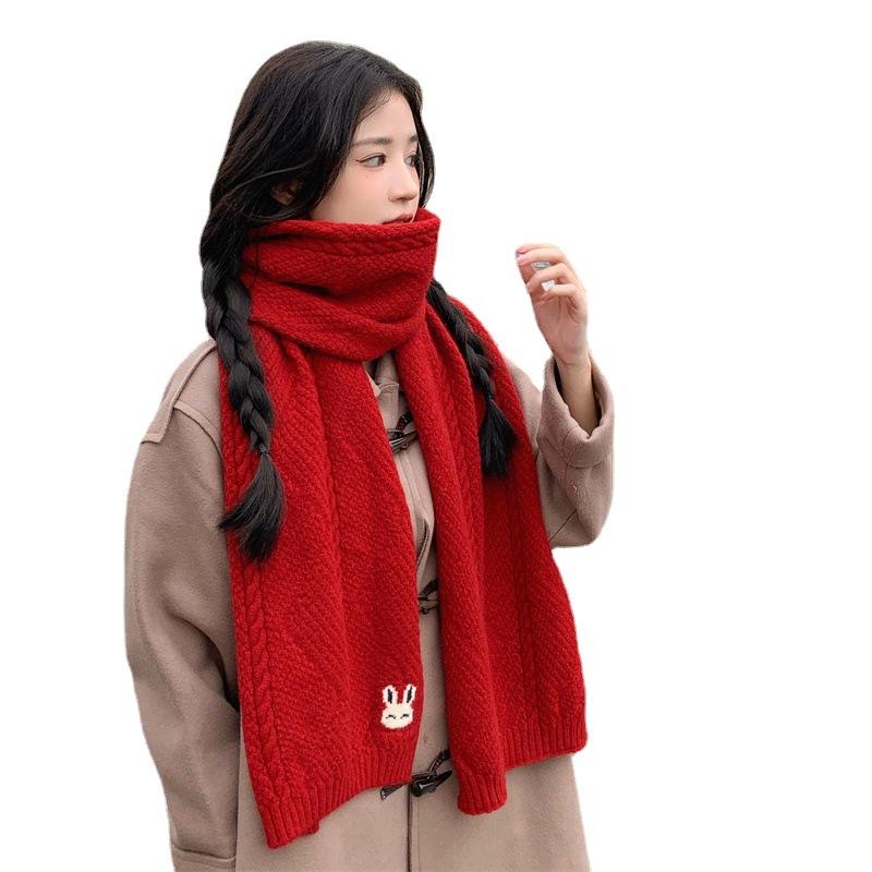 Red scarf cartoon rabbit season thickened warm scarf Christmas gift fashionable versatile student couple
