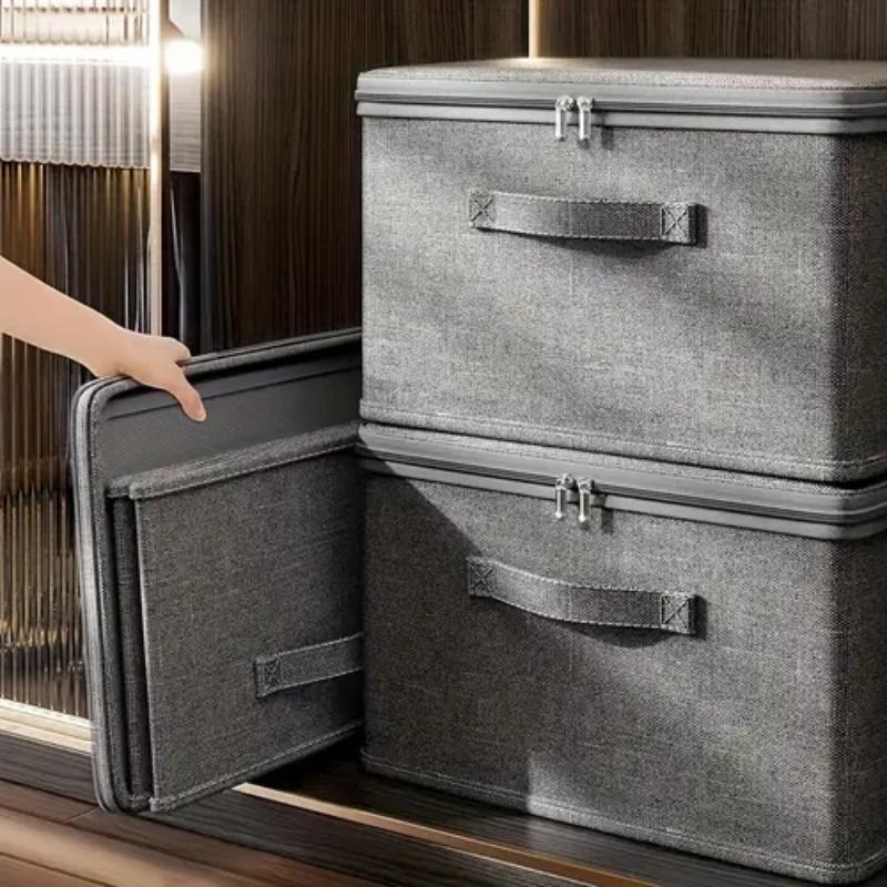 Large Foldable Storage Box In Modern Grey with Lid and Handles