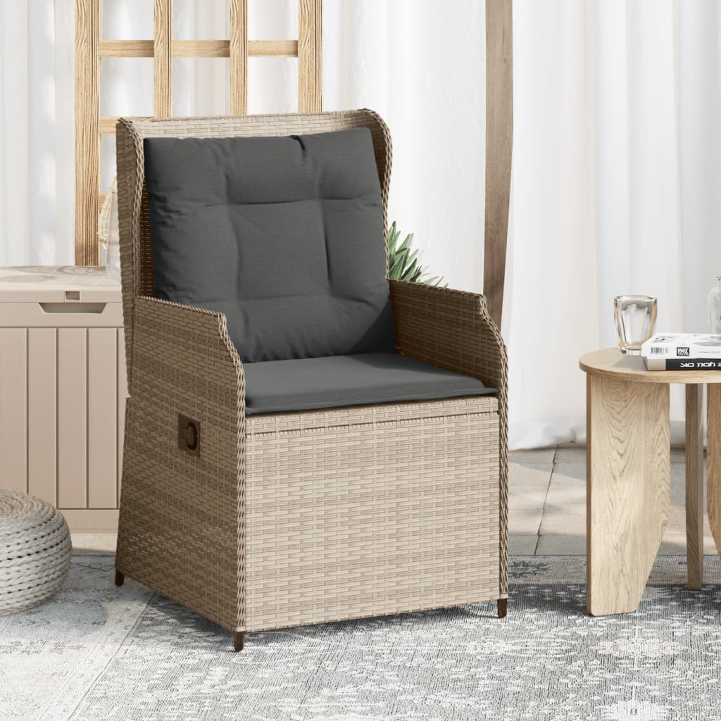 Garden Chair with Cushions 2 Pcs. Adjustable Light Gray Poly Rattan