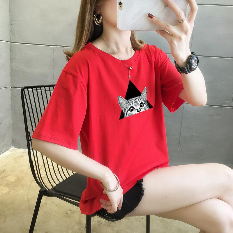 Summer pure cotton Casual loose student T Shirt Women's Y2k Tops Harajuku funny cartoon print Short Sleeve T-shirts Women