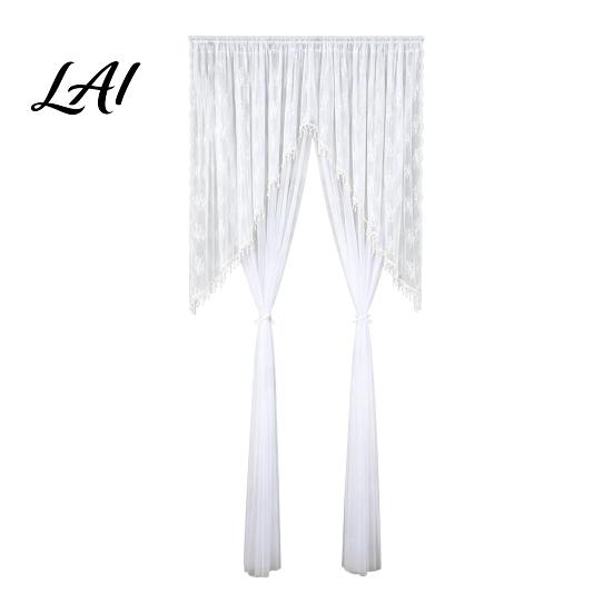 Light Filtering Balcony Partition Sheer Lace Door Curtain Embroidered Floral Doorway Curtain with Beads No Drill Rod Pocket Room Divider for Bedroom